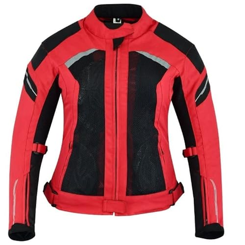 WMW WALI MOTO WEAR Damen Motorradjacke Motorradjacke mit Protektoren neu textiler Sommermantel, wasserabweisende, winddichte Damenjacke für Sommer (as3, alpha, m, regular, regular, RED-BLK) von WMW WALI MOTO WEAR