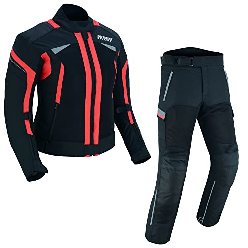 WMW WALI MOTO WEAR Damen Motorradjacke und Hose wasserdichte und winddichte Motorradkombi für Sommer mit Protektoren (RED-BLK, 2XL) von WMW WALI MOTO WEAR