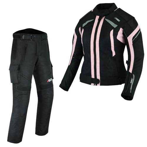 WMW WALI MOTO WEAR Damen Motorradkombi 2-teiliges Protektoren Motorradhose & Motorradjake Wasserdicht Reflektierend Wärme Textil Motorradbekleidung Jacke und Hose (PINK, XL) von WMW WALI MOTO WEAR