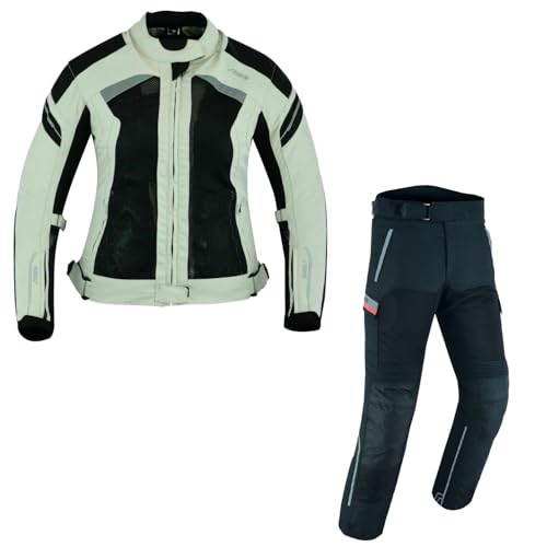 WMW WALI MOTO WEAR Damen Motorradkombi 2-teiliges Set Mit Protektoren Motorradhose & Motorradjake Wasserdicht Damen Motorrad Textil Kombi Wasserdicht Motorradkombi (GRAY, L) von WMW WALI MOTO WEAR