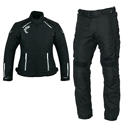 WMW WALI MOTO WEAR Damen Motorradkombi Kombi Textil 2-Teiler Anzug Rennanzüge Motorrad mit Hose Jacke Protektoren wasserdicht (as3, alpha, x_s, regular, regular, Schwarz) von WMW WALI MOTO WEAR