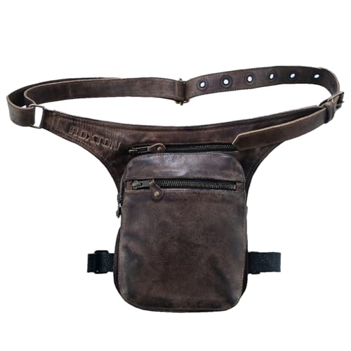 Herren Echtleder Beintasche Motorrad Tactical Drop Leg Bag Hüfttasche Messenger Bag für Herren und Damen Leder Bauchtasche für Motorrad und Outdoor (RM-001-Simple-Brown, Brown) von WMW WALI MOTO WEAR