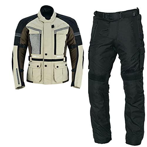 WMW WALI MOTO WEAR Herren Jacke Kombi Motorrad Motorradkombi Textil Hose Neu Mit Motorradbekleidung Jacke Und Hose (as3, alpha, m, regular, regular, Beige) von WMW WALI MOTO WEAR