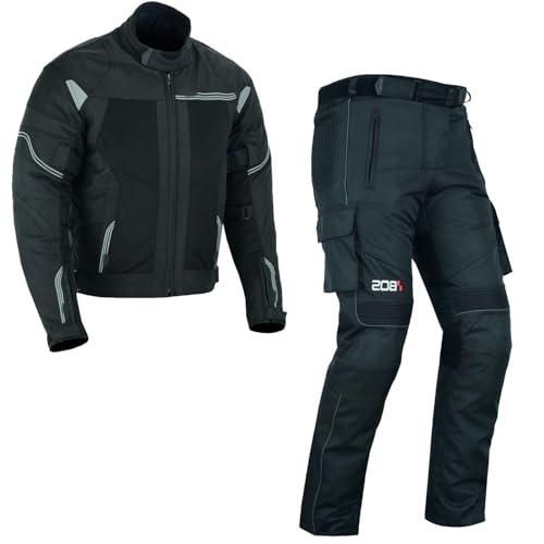 Herren Motorrad Sommer Textil Kombi 2-teiler mit Protektoren Herren Motorrad Touring Kombi Biker Motorrad Jacke und Hose (BLACK, 2XL) von WMW WALI MOTO WEAR