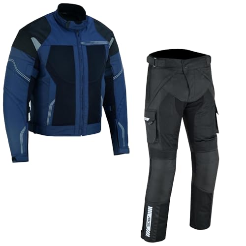 WMW WALI MOTO WEAR Herren Motorrad Textil kombi Motorrad Sommer Touring Textil kombi Biker Motorrad Kombi Neu Motorrad Textil Jacke und Hose 2-teiler mit Protektoren (BLUE, XL) von WMW WALI MOTO WEAR