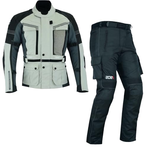 Herren Motorrad Textil kombi Wasserdicht Motorrad Touring Textil kombi Biker Motorradkombi 2-teiler mit Protektoren (GRAY, 2XL) von WMW WALI MOTO WEAR