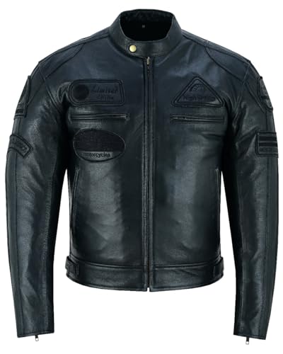 WMW WALI MOTO WEAR Lederjacke Herren, Bikerjacke, Motorradjacke, Chopperjacke Rindleder, Motorrad Lederjacke mit Protektoren Grau,schwarz (DE/NL/SE/PL, Alphanumerisch, M, Regular, Regular, Schwarz) von WMW WALI MOTO WEAR