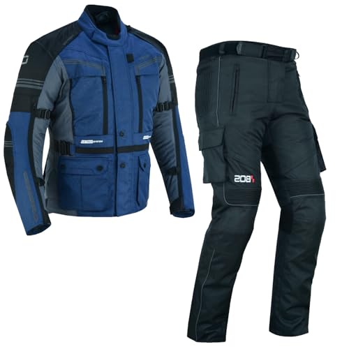 WMW WALI MOTO WEAR Motorrad Jacke und Hose Herren Motorrad Textil kombi Motorradkombi herren 2-teiler mit Protektoren Motorradanzug leicht textil Motorradjacke lang (BLUE, L) von WMW WALI MOTO WEAR