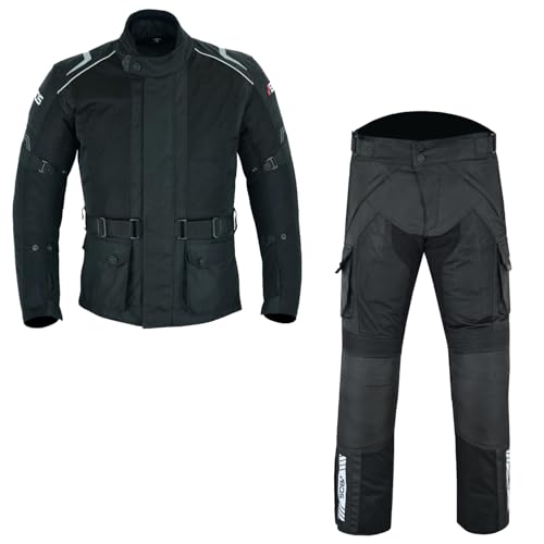 WMW WALI MOTO WEAR Motorradkombi 2-teiler Textil - wasserdicht, atmungsaktiv Herren Motorrad Textil Kombi Herren Motorrad Jacke und Hose (BLACK, XS) von WMW WALI MOTO WEAR