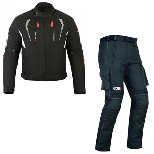 Motorradkombi Herren 2-teiler mit Protektoren Motorradanzug Textilien Motorradjacke Biker Motorrad Touring Textil kombi Biker Motorrad textil kombi (BLACK, 5XL) von WMW WALI MOTO WEAR