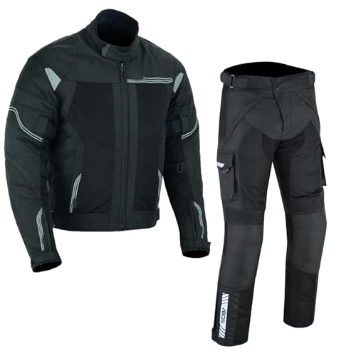 Motorradkombi herren 2-teiler mit Protektoren Motorradanzug leicht textil Motorradjacke Motorrad Sommer Jacke und Hose wasserdicht Motorrad kombi (BLACK, XL) von WMW WALI MOTO WEAR