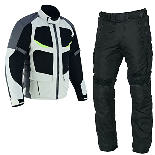 WMW WALI MOTO WEAR Neu Herren Motorrad Jacke Und Hose Textil Kombi Motorradjacke Motorradkombi Wasserdichte (as3, alpha, 3x_l, regular, regular, Grau) von WMW WALI MOTO WEAR