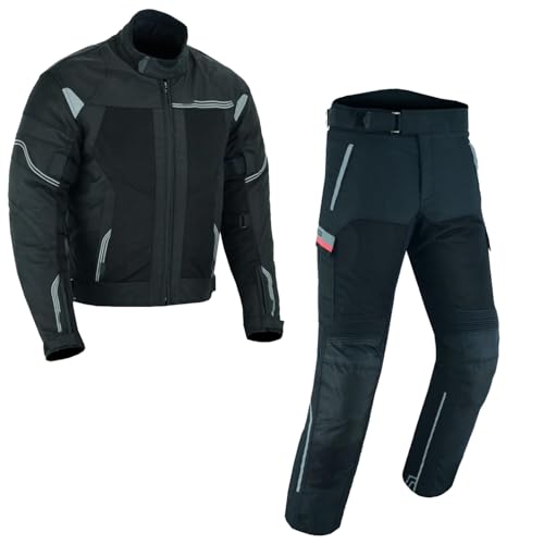 Zweiteilige Motorradkombi Herren Motorrad Textil kombi Biker Motorrad Touring Jacke und Hose Schwarz Herren 2-teiler mit Protektoren Motorradanzug Textilien Motorradjacke & Motorradhose (BLACK, 2XL) von WMW WALI MOTO WEAR