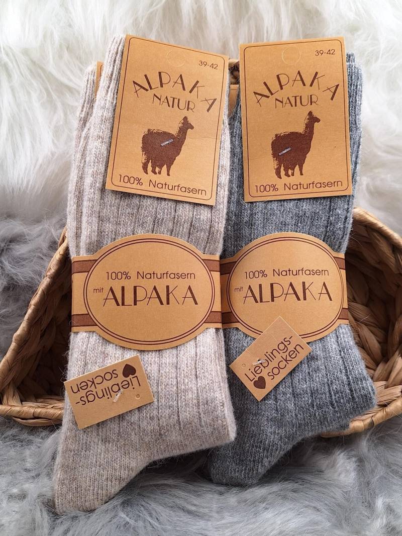 2 Paar Warme Alpaka Socken Aus 95% Wolle, Ganzjahressocken Heimsocke Bettsocken Gemütliche Schuhsocke Ideal Auch Als Geschenk Zu Weihnachten von WMWollparadies