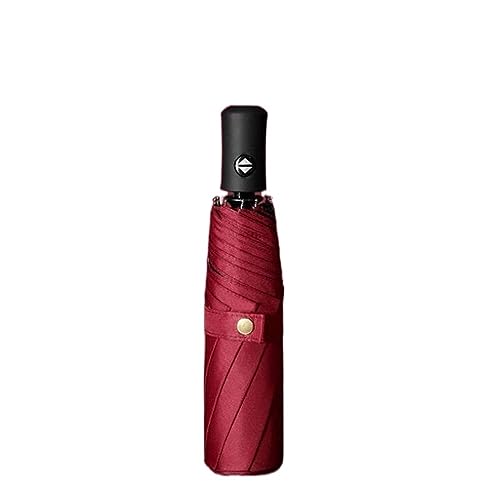 WMYDNXXT Regenschirme Einfarbiger dreifach Faltbarer winddichter Business-Regenschirm mit automatischem Klapp-Windschutz(Red) von WMYDNXXT