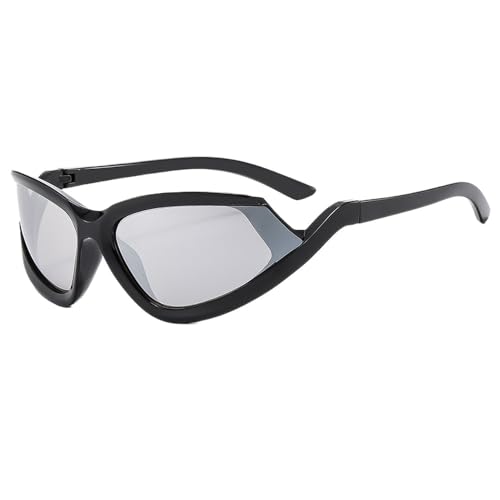 WNCKSQ Modische Cat-Eye-Sonnenbrille für Damen, Punk-Sonnenbrille im 2000er-Jahre-Stil, rechteckig, für Herren, Sportbrille, C5 Schwarz/Silber von WNCKSQ