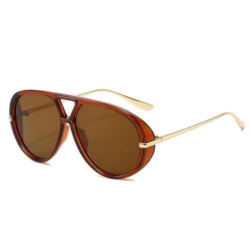 WNCKSQ Trendy Oversized Runde Sonnenbrille Herren Damen Doppelstrahl Metall Shades Fashion Schutzbrille,C6TransparentBrown von WNCKSQ