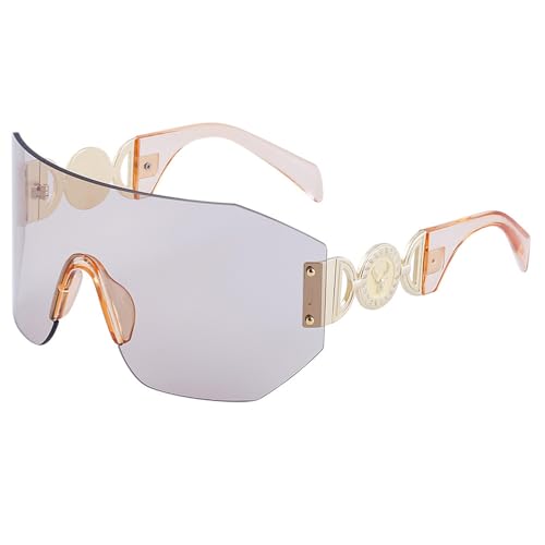 WNCKSQ Übergroße Shield-Sonnenbrille für Damen, modisch, unregelmäßige Sonnenbrille für Herren, randlose Steampunk-Sonnenbrille, C7Champagne, 1 von WNCKSQ