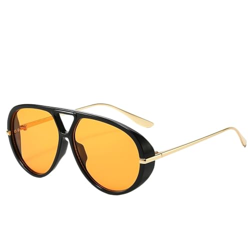 WNCKSQ Übergroße ovale Punk-Sonnenbrille für Damen, Metallrahmen, Doppelstrahl-Sonnenbrille, UV400-Schutz, Brillen für Damen, Schwarz/Orange von WNCKSQ