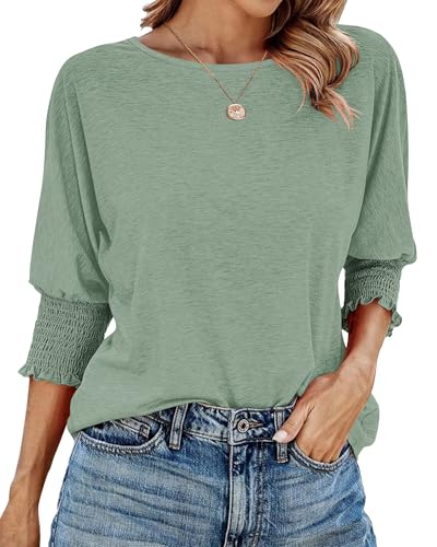 WNEEDU Damen Bluse 3/4 armTunika Erbsengrün 2XL von WNEEDU