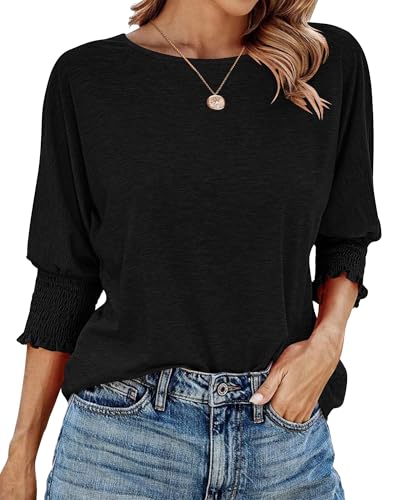 WNEEDU Damen Bluse 3/4 armTunika Schwarz 2XL von WNEEDU