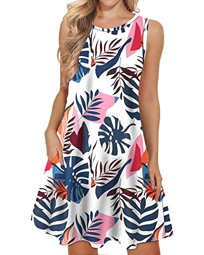 WNEEDU Damen Leichte Strandkleid Ärmellos Tank Sommerkleider Swing Kleider mit Taschen Blauer Wegerich S von WNEEDU