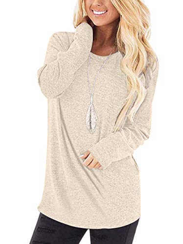 WNEEDU Damen Langarm T-Shirt Leicht Pullover Lose Langarmshirt Tunika Oberteile Casual Bluse Rundhals Tops von WNEEDU