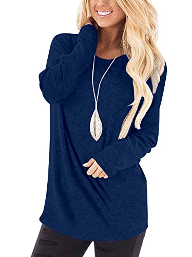 WNEEDU Damen Langarm T-Shirt Leicht Pullover Lose Langarmshirt Tunika Oberteile Casual Bluse Rundhals Tops von WNEEDU