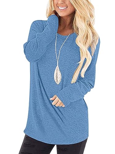 WNEEDU Damen Langarm T-Shirt Leicht Pullover Lose Langarmshirt Tunika Oberteile Casual Bluse Rundhals Tops von WNEEDU