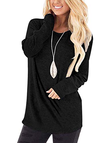 WNEEDU Damen Langarm T-Shirt Leicht Pullover Lose Langarmshirt Tunika Oberteile Casual Bluse Rundhals Tops von WNEEDU