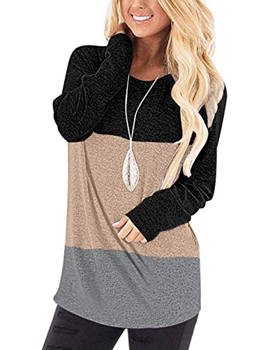 WNEEDU Damen Langarm T-Shirt Leicht Pullover Lose Langarmshirt Tunika Oberteile Casual Bluse Rundhals Tops von WNEEDU