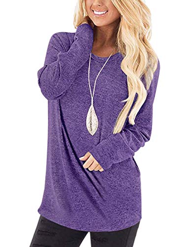 WNEEDU Damen Langarm T-Shirt Leicht Pullover Lose Langarmshirt Tunika Oberteile Casual Bluse Rundhals Tops von WNEEDU