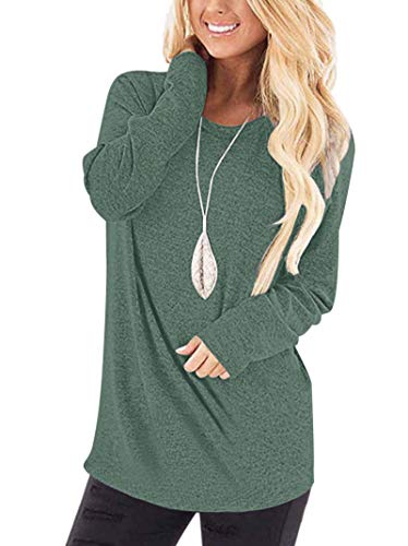 WNEEDU Damen Langarm T-Shirt Leicht Pullover Lose Langarmshirt Tunika Oberteile Casual Bluse Rundhals Tops von WNEEDU