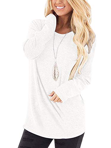 WNEEDU Damen Langarm T-Shirt Leicht Pullover Lose Langarmshirt Tunika Oberteile Casual Bluse Rundhals Tops von WNEEDU