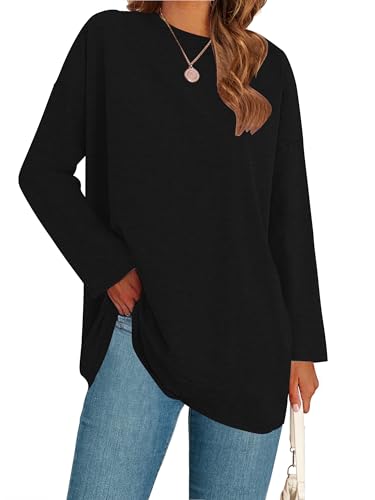 WNEEDU Damen Langarmshirt Oversize Pullover Damen Blusen Tops Athletisches Langarm T-Shirt mit festem Oberteil Casual Rundhalsausschnitt Frühling Herbst Damen von WNEEDU
