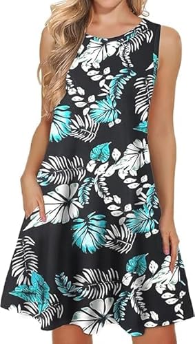 WNEEDU lässiges Sommerkleid Damen Ärmellose Tank Strandkleider T-Shirt Kleid mit Taschen von WNEEDU