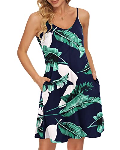 WNEEDU Damen Sommer Spaghetti Träger Kleid Drucken Blau S von WNEEDU