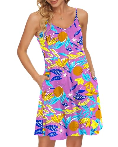 WNEEDU Damen Sommer Spaghetti Träger Kleid Rosa Frucht L von WNEEDU