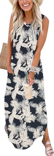 WNEEDU Damen Sommerkleider Lang V-Ausschnitt Strandkleider Ärmellos Freizeitkleid Lose Maxi Kleid mit Taschen,Regenwaldblatt S WNEEDU Damen Sommerkleider Lang V-Ausschnitt Strandkleider Ärmellos Freizeitkleid Lose Maxi Kleid mit Taschen,Regenwaldblatt S von WNEEDU