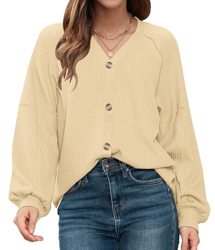 WNEEDU Damen Strickjacke Pullover Langärmelige Cardigan Tunika lockere V-Ausschnitt Gestrickte Strickjacke Top Casual Solid Colour Tops Frühling und Herbst von WNEEDU