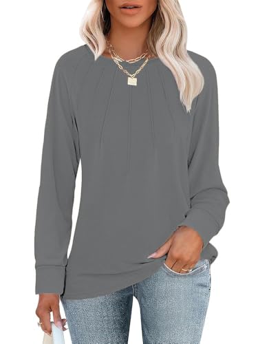 WNEEDU Damen Sweatshirt Langarm Rundhals Tops Lässig Locker Pullover Herbst Winter Langarmshirt Oberteile Sweater Grau L von WNEEDU