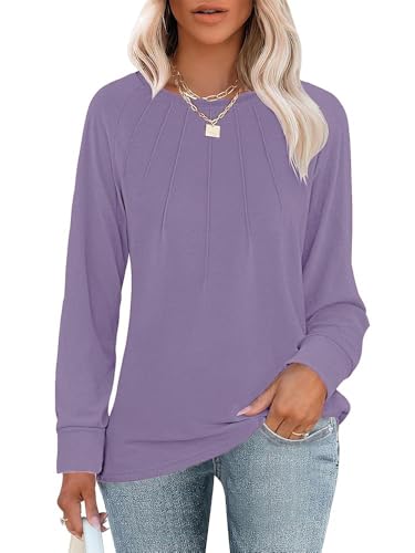 WNEEDU Damen Sweatshirt Langarm Rundhals Tops Lässig Locker Pullover Herbst Winter Langarmshirt Oberteile Sweater Lila M von WNEEDU