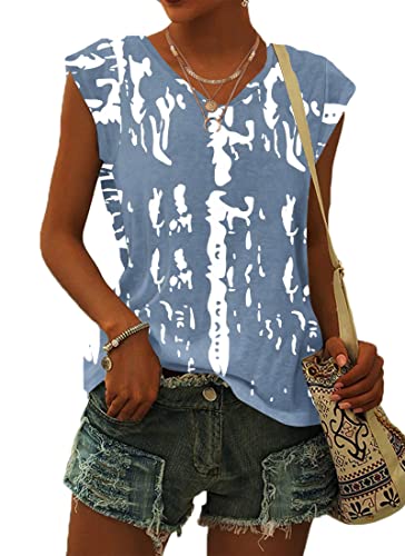 WNEEDU Sommer T Shirt für Damen V Ausschnitt Tanktops Loose Fit Sommerblusen Kurzarm Luftig Graffiti Grau M von WNEEDU