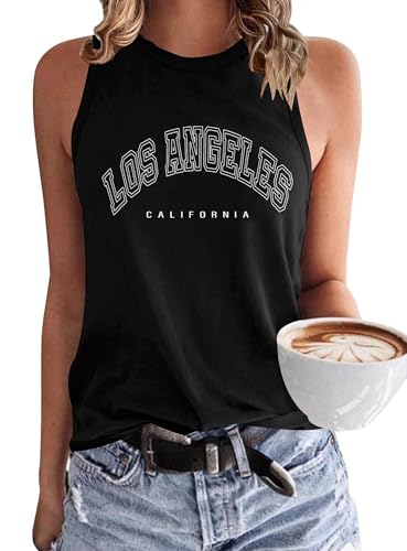 WNEEDU Damen Tank Top Ärmellos - Oberteile Sommer Tanktops Rundhals Blusentop Vest Top Bluse Basic Schwarz Los Angeles 2XL WNEEDU Damen Tank Top Ärmellos - Oberteile Sommer Tanktops Rundhals Blusentop Vest Top Bluse Basic Schwarz Los Angeles 2XL von WNEEDU
