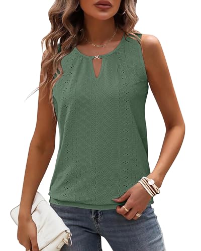 WNEEDU Damen Tank Top Sommer Ärmellos V-Ausschnitt Oberteile Dunkel Grün M von WNEEDU