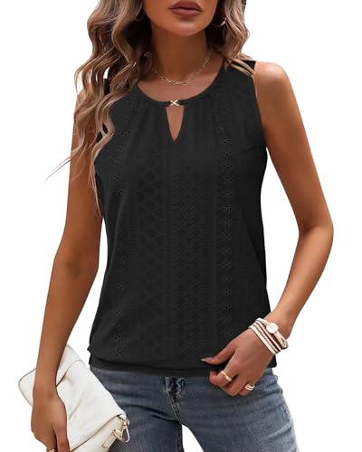 WNEEDU Damen Tank Top Sommer Ärmellos V-Ausschnitt Oberteile Schwarz L von WNEEDU