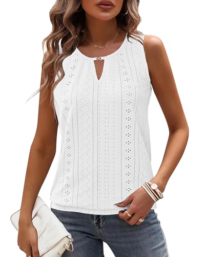 WNEEDU Damen Tank Top Sommer Ärmellos V-Ausschnitt Oberteile Weiß XL von WNEEDU