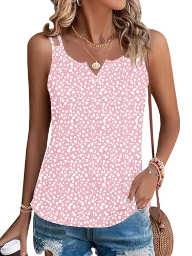 WNEEDU Damen Tank Top Sommer - Spaghetti Cami Oberteile Ärmellose V Ausschnitt Shirt Blusen Tops Rosa Hufeisen M von WNEEDU