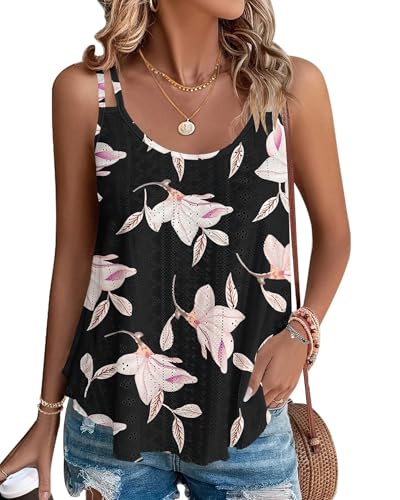 WNEEDU Damen Tank Tops Sommer Spaghetti Cami Oberteile Ärmellose Rundhalsausschnitt Blusen Top Shirts Prunkwinde L von WNEEDU