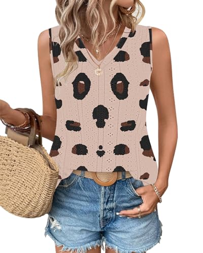 WNEEDU Damen Tanks Tops Sommer V-Ausschnitt ärmellos locker Cami Oberteil mit Eyelet-Stickerei und Seiten-Splits Oberteile Shirts Top Schwarzes Kaffeemuster M WNEEDU Damen Tanks Tops Sommer V-Ausschnitt ärmellos locker Cami Oberteil mit Eyelet-Stickerei und Seiten-Splits Oberteile Shirts Top Schwarzes Kaffeemuster M von WNEEDU